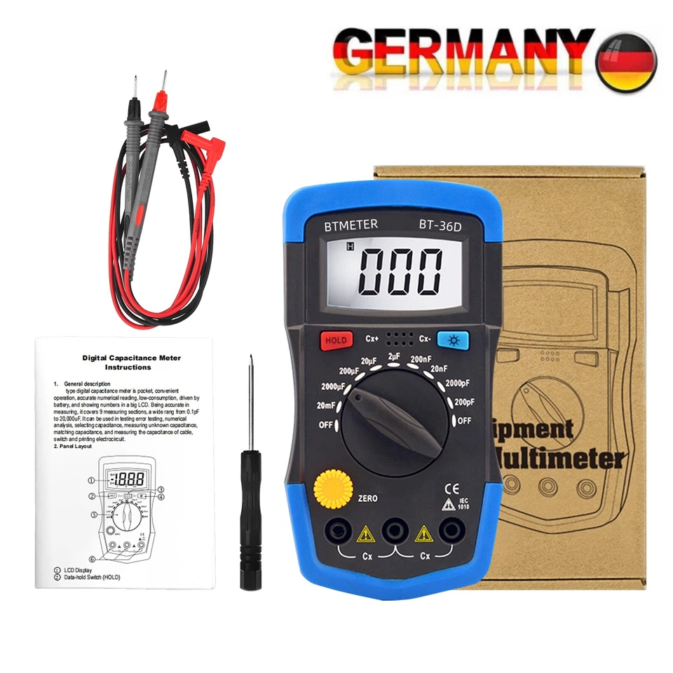 BTMETER BT-36D Digitales Kapazitätsmeßgerät - Schwarz/Blau