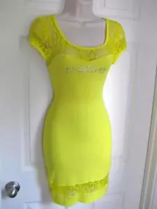 BEBE GELB LOGO SPITZE SWEETHEART MINIKLEID NEU XSMALL XS - Bild 1 von 7