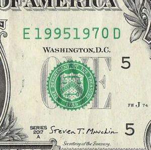 Billete de dólar número uno serie elegante Tombstone 1995 1970 doble fecha - Imagen 1 de 11