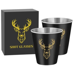 70ml Stainless Steel Shot Glasses Deer Head Design Set of 2/4 Durable Reusable - Picture 1 of 18