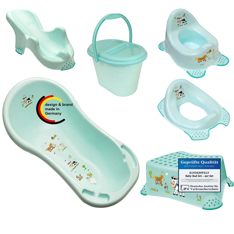 6er Set Funny Farm aquamarin Badewanne XXL + Badesitz + Topf + WC+ Hocker + Eime - Bild 1 von 4