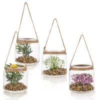4x Artificial Decorative Plant Glass Vase Display Bell Rope Hanging Green Decor