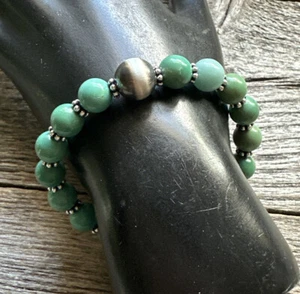 Sterling Silver Green Turquoise W Pearl Bead Bracelet. 6.5 Inch - Picture 1 of 9