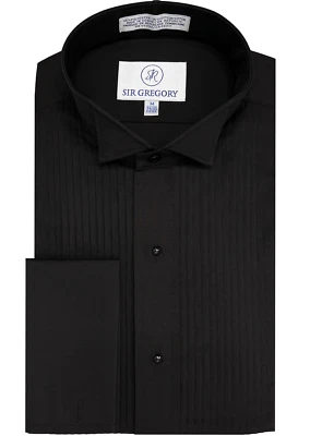 Sir Gregory Fitted Black Tuxedo Shirt w/ Wing Collar French Cuffs and 1/4" Pleat - Image 1 of 4