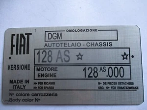 Targa id-plate Tipo Fiat 128 AS X1/9x19 1/9 targa targa targa S90 - Foto 1 di 1