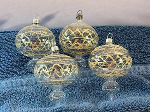 Vintage Christmas ornaments set of 4 clear glass gold glitter UFO EX8592 - Picture 1 of 5