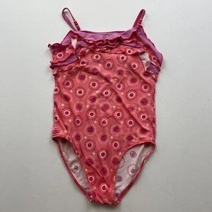 Tea Collection Girl's One Piece Swimsuit 6 Pink Ruffle Floral Print Strappy - Picture 1 of 8