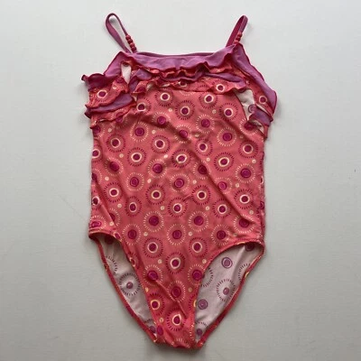 Tea Collection Girl's One Piece Swimsuit 6 Pink Ruffle Floral Print Strappy - Image 1 of 4