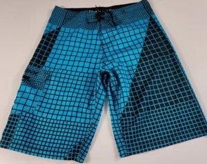 Hurley Boy's Aqua Blue & black Stripe Board Shorts Surf Swim Trunks Size 18/30 - Picture 1 of 8
