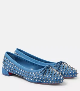 Christian Louboutin SWEETIE JANE SPIKES FLAT Ballerina Shoes Denim Blue $1195 - Picture 1 of 24