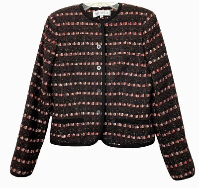 Worth Tweed Knit Jacket Brown Wool Blend Paillettes Button Front Womens Size 0 - Image 1 of 4