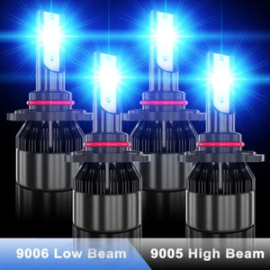 4PCS 9005 9006 LED Combo Headlight Kit Bulbs Ice Blue 8000K COB High & Low Beam - Picture 1 of 9