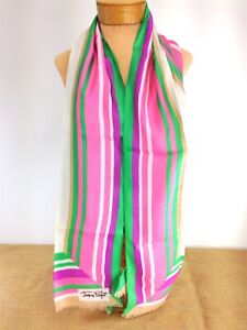 VTG Jaques Piaget Pink Purple Green Stripe Italy 13 X 68" Rectangle SCARF