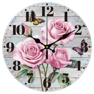 12inch Roses Butterflies Wall Clock Battery Operated Silent Non Ticking Round... - Picture 1 of 7