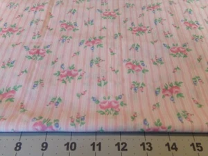 3/4 YD X 44" VINTAGE CALICO PINK ROSES AND STRIPES NEW  COTTON #592 - Picture 1 of 2