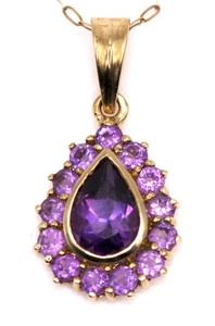 Hübscher Cluster-Anhänger "Träne" 9 kt Gold & Amethyst an 17" Kette - Bild 1 von 3