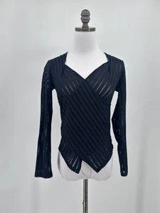 Top Rayure Paris Negro Malla Imitación Envolvente 2 Cuello en V Manga Larga - Imagen 1 de 6