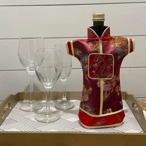 Traditioneller chinesischer Weinflaschendeckel bestickt Seide Drachen Design - Bild 1 von 14
