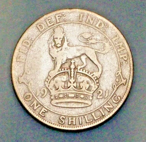 GREAT BRITAIN ( 1 ) COIN  1 SHILLING 1921  FINE  0.5000  SILVER - Picture 1 of 2
