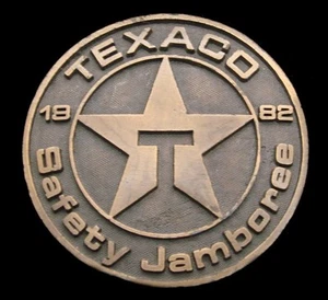 PF20141 *NOS* VINTAGE 1982 **TEXACO** LOGOTIPO DE ESTRELLA CIRCULAR HEBILLA DE CAMPO PETROLÍFERO DE PIEDRA - Imagen 1 de 2