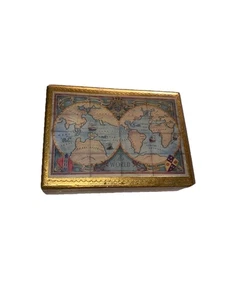 Vintage Florentiner Holz Schmuckschatulle "Die Welt" Karten Gold vergoldet Made in Italy - Bild 1 von 16