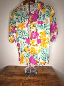 Vintage 80s Next Move Women's Floral Hawaiian Shirt Large - Picture 1 of 5