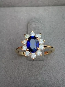 Ovaler Verlobungsring 2,40 kt natürlicher Saphir Diamant in 14 K massiv Gelbgold - Bild 1 von 9