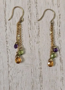 $595 Kay Jewelers 10k Yellow Gold 2" Amethyst-Citrine-Peridot tassel earrings - Picture 1 of 12