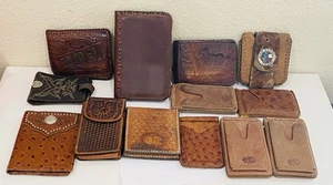 (13) Vintage Hand Tooled Leather Wallet Embossed Floral Design. Snaps. Ostrich - Picture 1 of 4