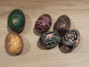 5 Ostereier vintage russisch, handbemalt, Holz, 1 Marmorei - Bild 1 von 3