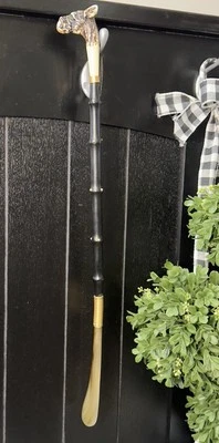 VTG Italian Hickok Bakelite 22.5" Dog Head Wood/Tortoise Shell Shoehorn - Image 1 of 4