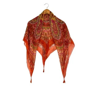 Bufanda Solitario 100% Seda Borla Rojo Estampado Paisley Boho Envolvente Chal Ligero - Imagen 1 de 9
