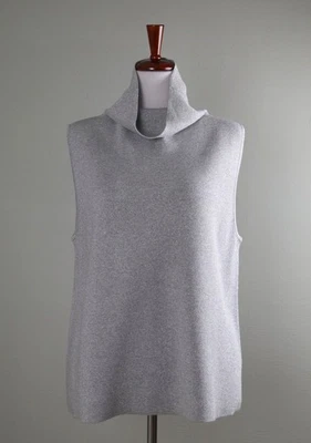 Suéter Top TALBOTS NUEVO CON ETIQUETAS $99 Plateado Brillante Tejido Capucha Cuello Sin Mangas Talla XL Foto 1 de 4