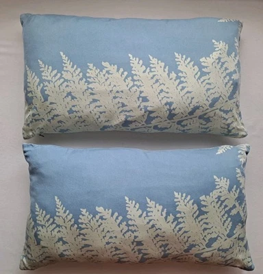 WEST ELM SET OF 2 RECTANGLE 100 % SILK PILLOW COVER ZIP CLOSURE BLUE 20" x 22" - Image 1 of 4
