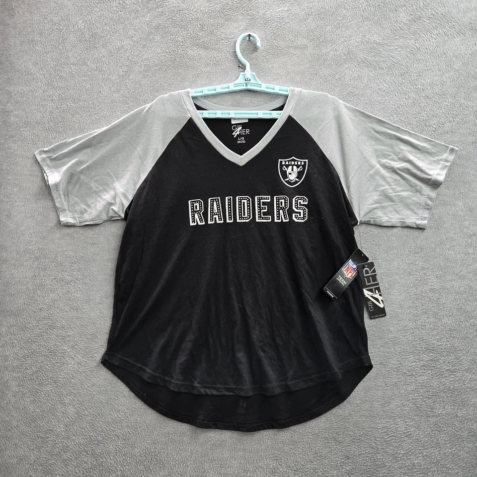 Camisa Oakland Raiders Mujer L Negra G-III 4her Logo Raglán Cuello en V Nueva con Etiquetas Foto 1 de 4
