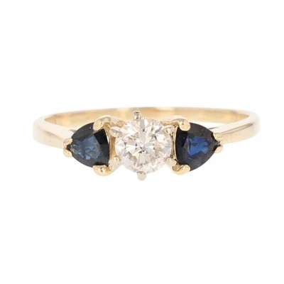 .86ctw Diamond and Sapphire Three-Stone Engagement Ring 14k Yellow Gold Size 6.5 - Image 1 of 4