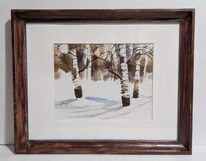 Handgemaltes Birken Aquarell Büttenpapier gerahmtes Gemälde signiert datiert - Bild 1 von 9