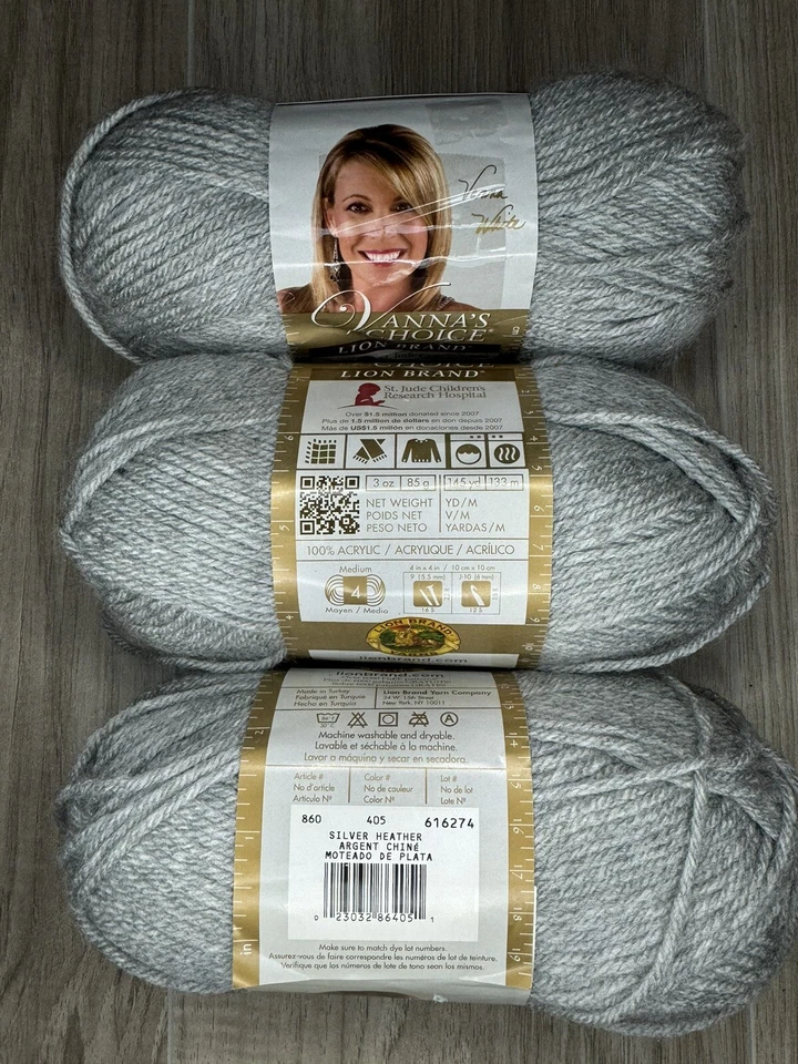 Silver Heather Vanna's Choice Yarn Lion BRAND #4 WT 3 Oz 145 Yds 100 Acrylic