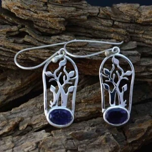 Sterling Silver Dangle Bella Earring Iolite Fine Jewelry Oval Shape Gemstone - Picture 1 of 4