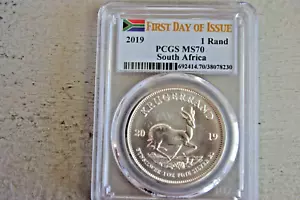 2019 South Africa 1 Oz Silver Krugerrand PCGS First Day of Issue Graded MS70 - Picture 1 of 3