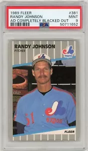1989 Fleer Randy Johnson RC PSA 9 Mint Ad Completely Blacked Out Variation #381 - Picture 1 of 2