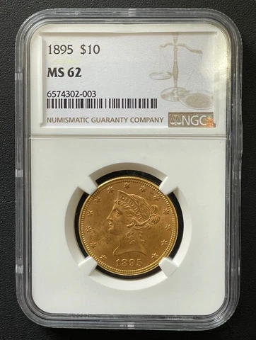 1895-P $10 Uncirculated Liberty Head Gold Eagle, NGC MS-62, Nice Early Date Cover