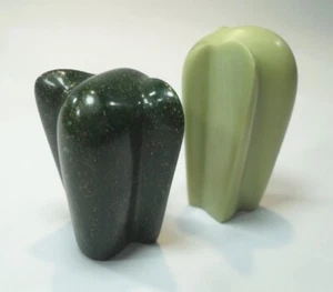 2 skurrile ELEFANTEN FIGUREN aus Stein Malachit & Speckstein? Paar Skulpturen - Bild 1 von 6
