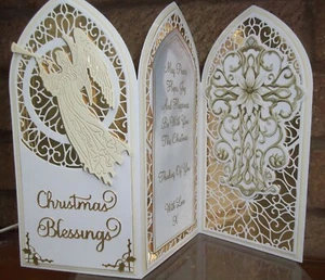 HANDMADE PERSONALISE LUXURY CHRISTMAS BLESSINGS CARD 3D RELIGIOUS ANGEL & CROSS - Picture 1 of 11