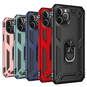 For iPhone 12 11 Pro Max Case Shockproof Hybrid Armor Metal Ring Kickstand Cover - Picture 1 of 17