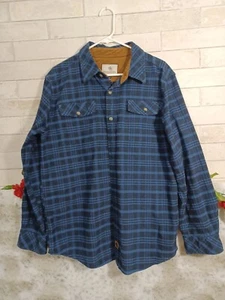 Legendary Whitetails Men's Flannel Shirt Size L Plaid Blue Black Faux Suede - Picture 1 of 6