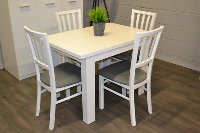 4 Solid Wood Chairs White Natural Beech Wood Grey Fabric Marynarz - Image 1 of 3