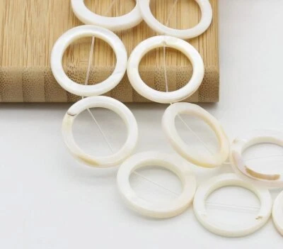 16 Stk. Perlmutt Perlen 25mm Ring rund flach m. Loch Donut Muschelperlen Auswahl - Bild 1 von 4