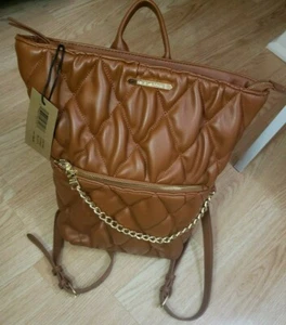 Steve Madden cognac brown faux leather quilted gold chain backpack purse $98  - Picture 1 of 5