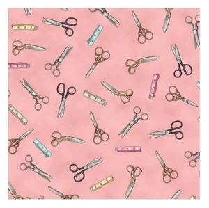 Cute as a Button Fabric - Scissor Toss Pink - QT Quilting Treasures YARD - Picture 1 of 1